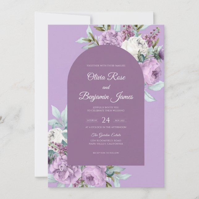 Convite Casamento Pétala Roxa Orquídea (Frente)