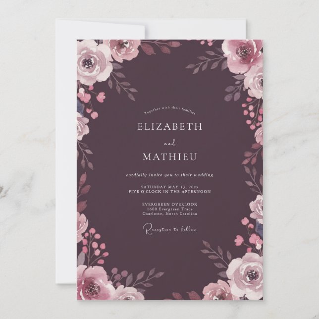 Convite Casamento Pétala Roxo Ameixa (Frente)