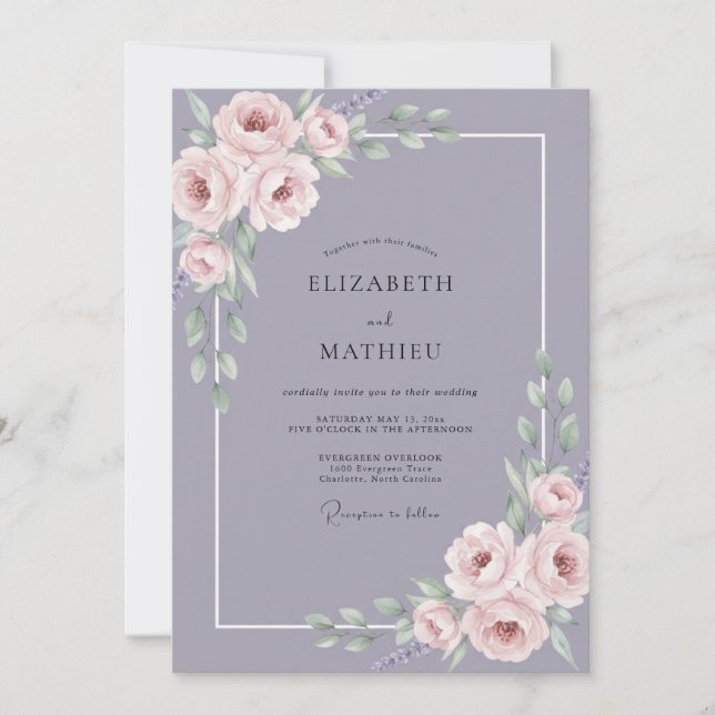 Convite Casamento Pétala Roxo Ardósia (Frente)