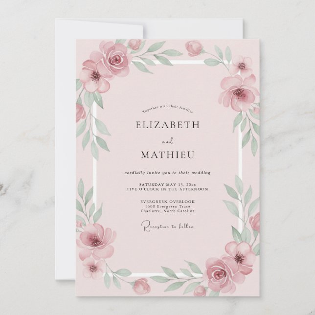 Convite Casamento Pétala Roxo Empoeirado (Frente)