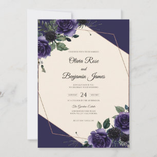 Convite Casamento Pétala Roxo Fundo Tinta