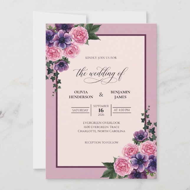 Convite Casamento Pétala Roxo Malva (Frente)