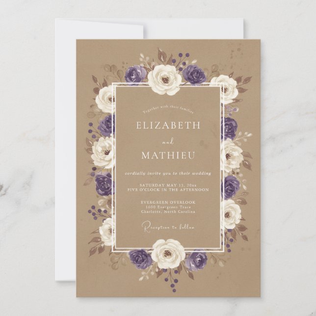 Convite Casamento Pétala Roxo Taupe (Frente)