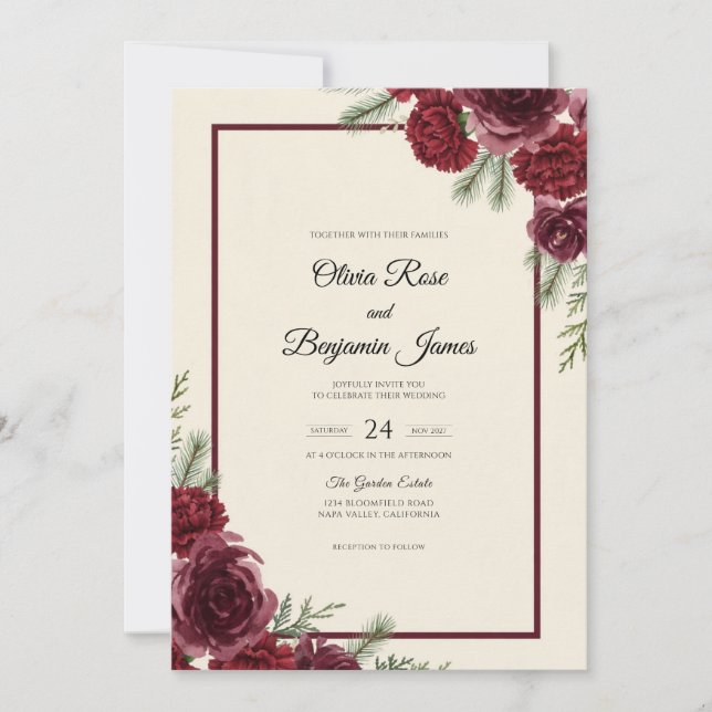 Convite Casamento Pétala Rubi Bege (Frente)