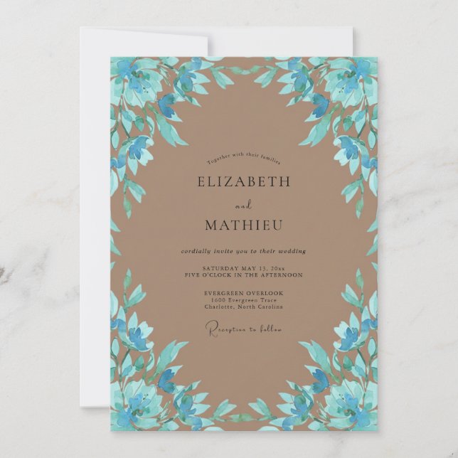 Convite Casamento Pétala Taupe Cerúleo (Frente)