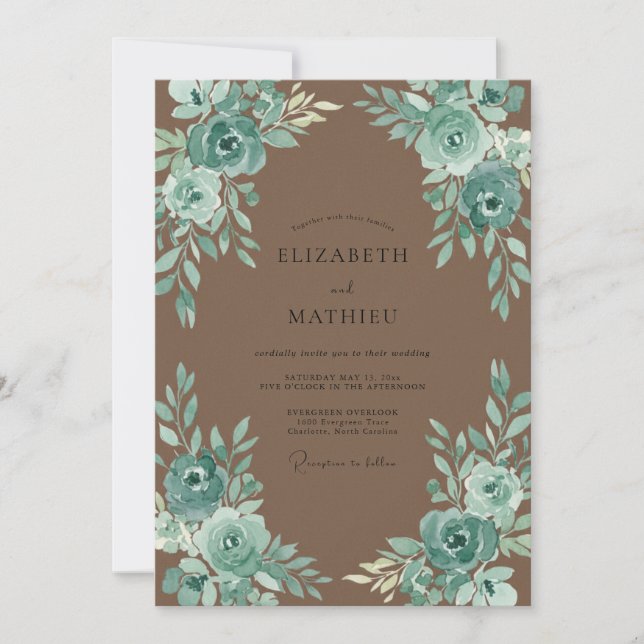 Convite Casamento Pétala Teal Taupe (Frente)