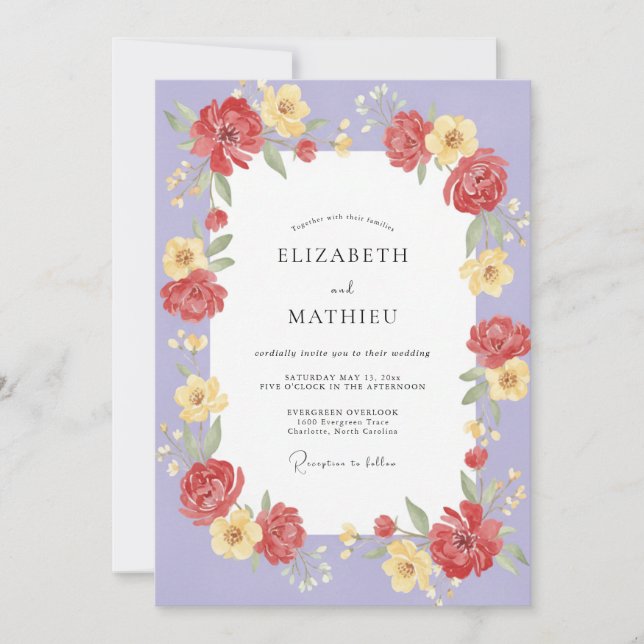 Convite Casamento Pétala Vermelho Violeta (Frente)