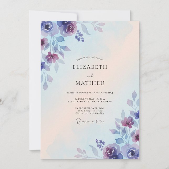 Convite Casamento Pétala Violeta Azulada (Frente)