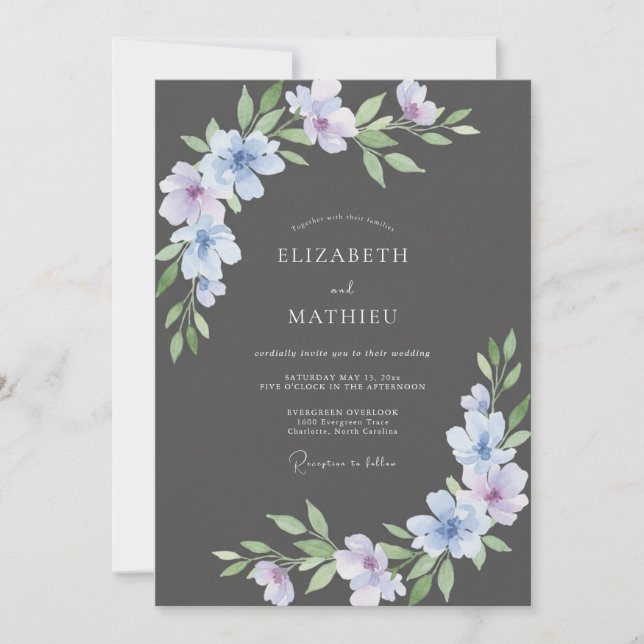 Convite Casamento Pétala Violeta Carvão (Frente)