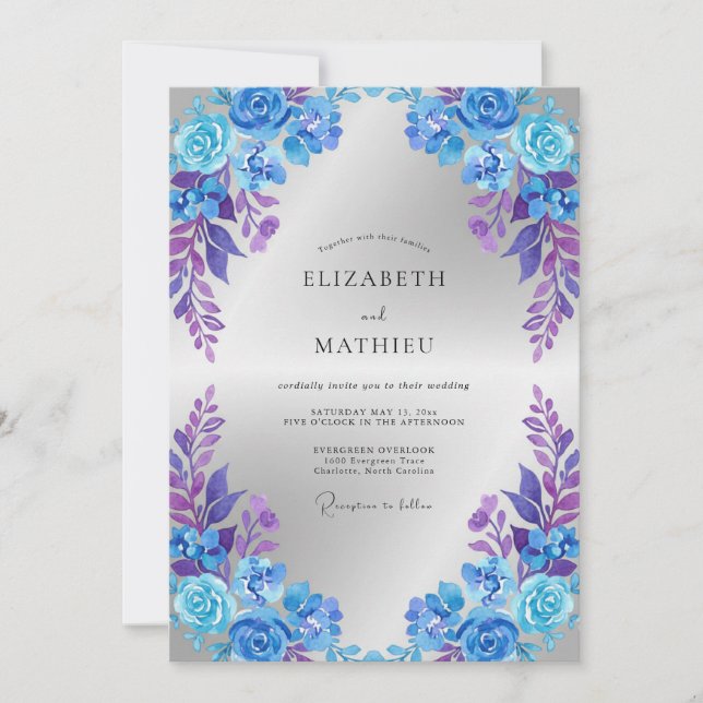 Convite Casamento Pétala Violeta Cobalto (Frente)