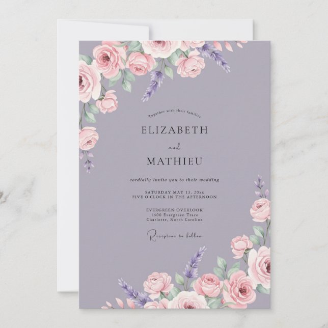 Convite Casamento Pétala Violeta Empoeirada (Frente)