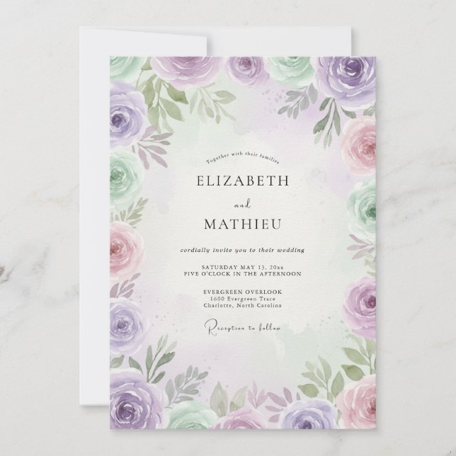Convite Casamento Pétala Violeta Lavanda (Frente)