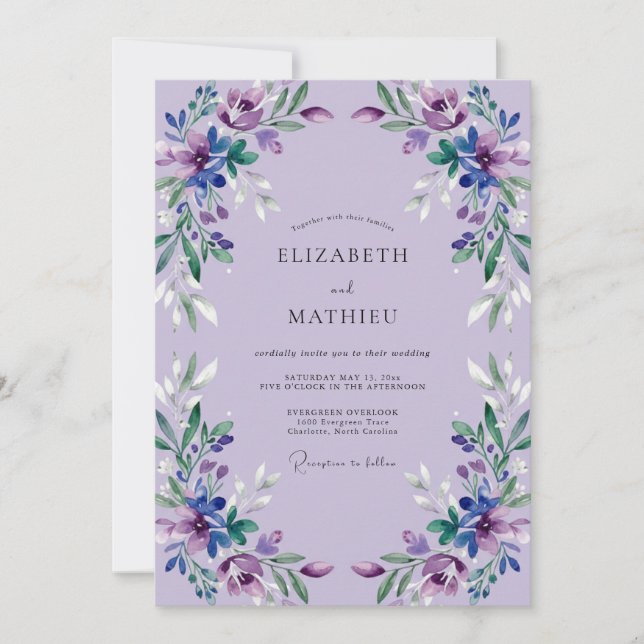 Convite Casamento Pétala Violeta Lilás (Frente)
