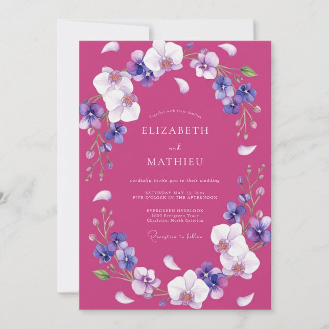 Convite Casamento Pétala Violeta Magenta (Frente)