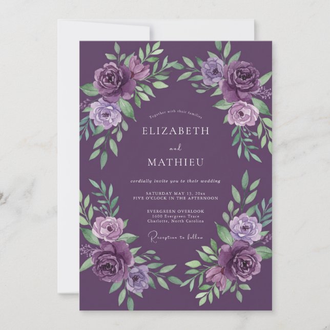 Convite Casamento Pétala Violeta Profundo (Frente)