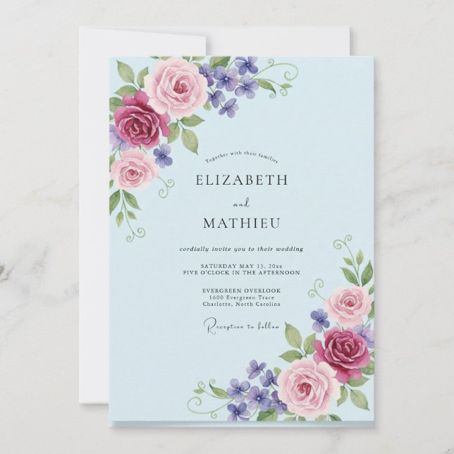 Convite Casamento Pétala Violeta Rosa (Frente)