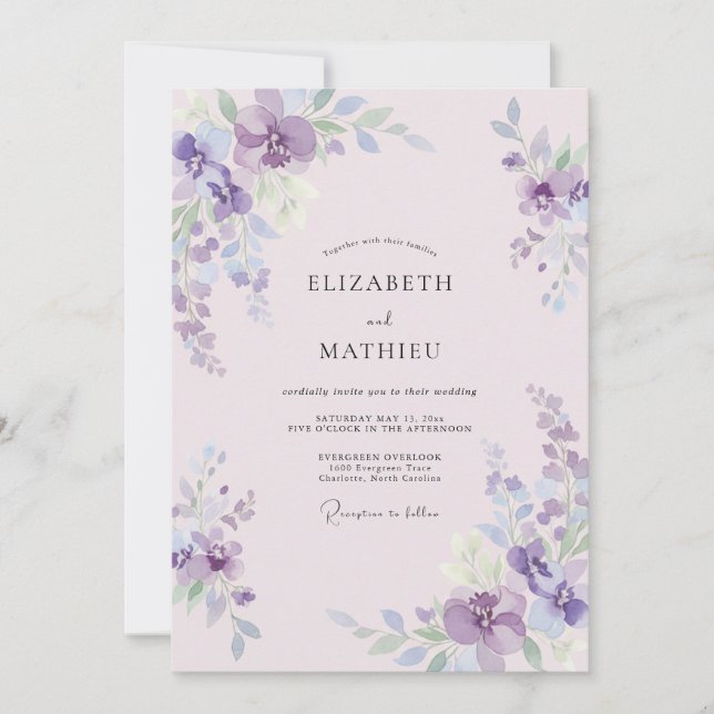 Convite Casamento Pétala Violeta Rosa Murcho (Frente)