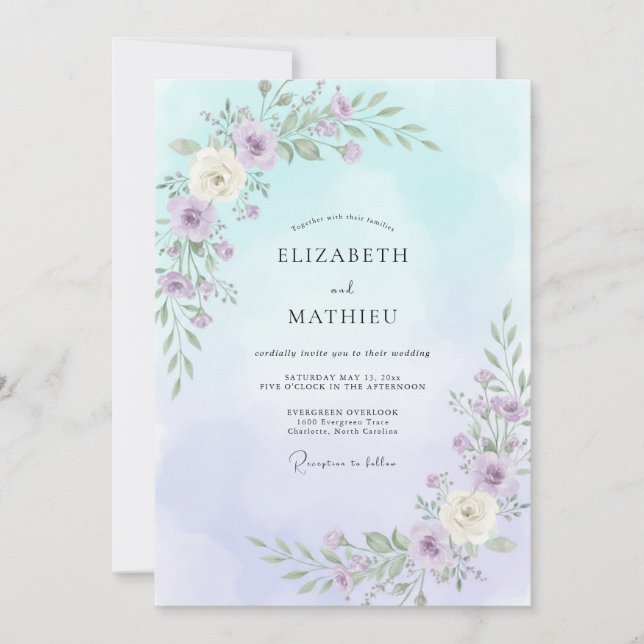 Convite Casamento Pétalas de Ámética Celeste (Frente)