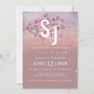 Convite Casamento Pétalas de Árvore Flor de Cerejeira Glam