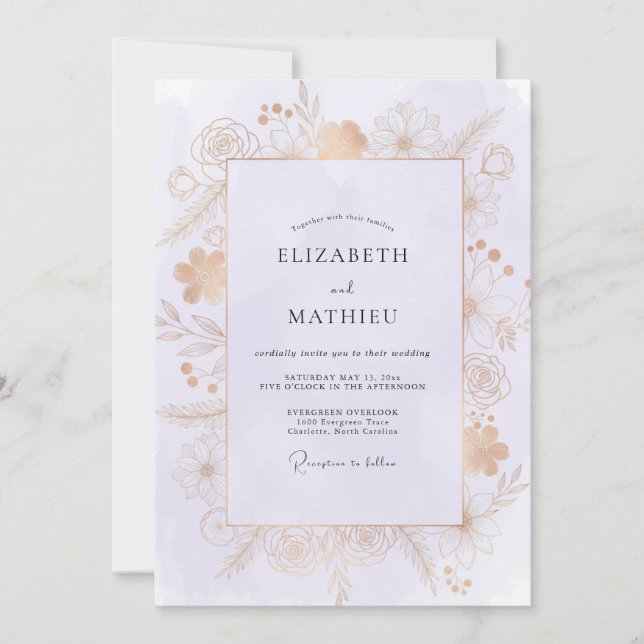 Convite Casamento Pétalas Douradas Champagne (Frente)