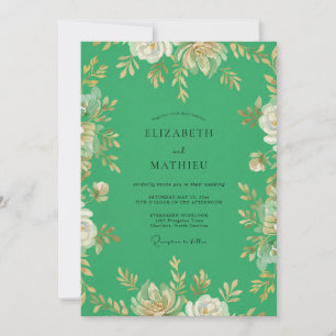 Convite Casamento Pétalas Douradas Esmeralda