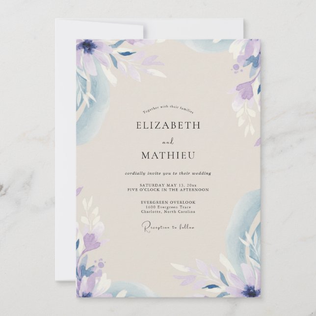 Convite Casamento Pétalas Lilás Roxo (Frente)