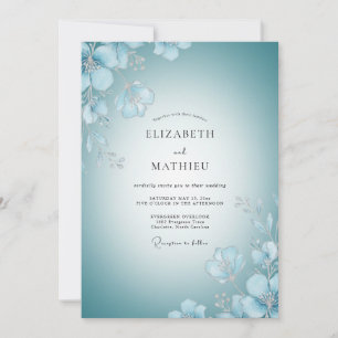 Convite Casamento Pétalas Pintadas de Azul Claro