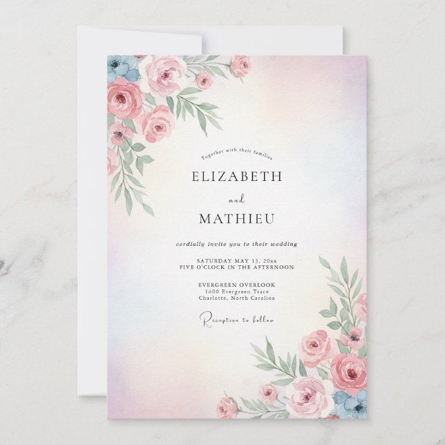Convite Casamento Pétalas Rosa Pálido (Frente)
