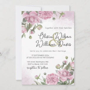 Convite Casamento Pink Peony Watercolor