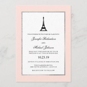 Convite Casamento Pink Silver e Black Casamento da Eleganc