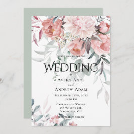 Convite Casamento Pink Watercolor Peony Greenery