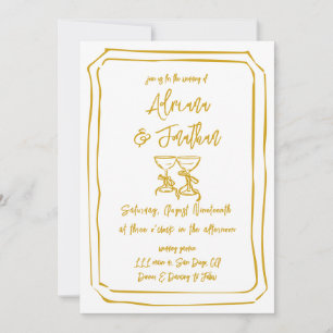 Convite Casamento Pintado à Mão em Amarelo Mostarda