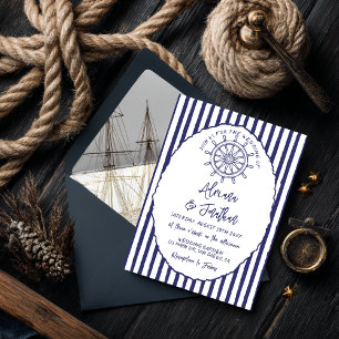 Convite Casamento Pintado à Mão em Azul Náutico