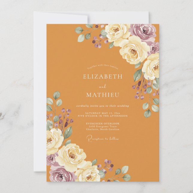 Convite Casamento Pintado Âmbar Lavanda (Frente)
