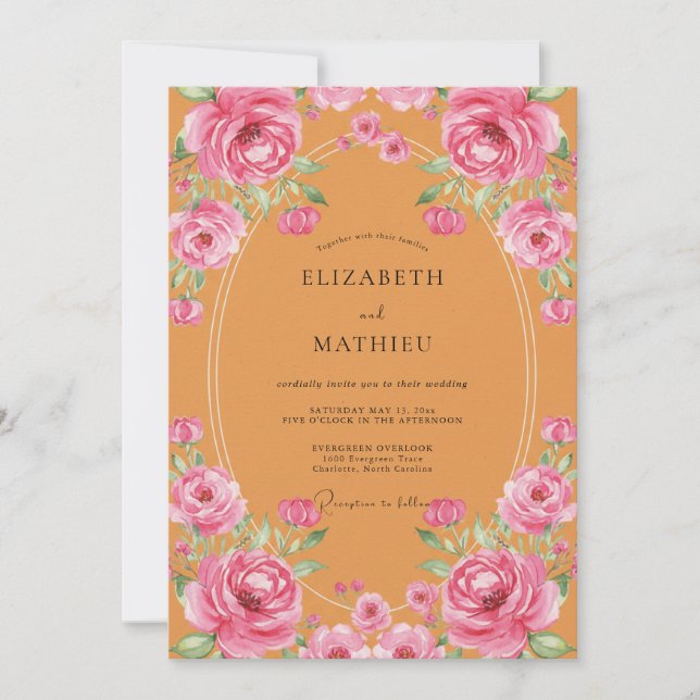 Convite Casamento Pintado Âmbar Rosa (Frente)