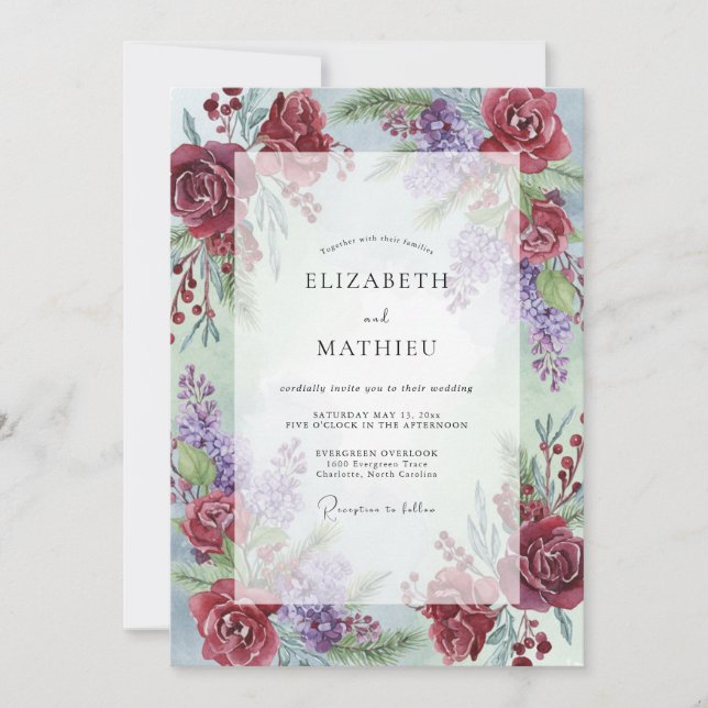 Convite Casamento Pintado Âmbar Vinho (Frente)