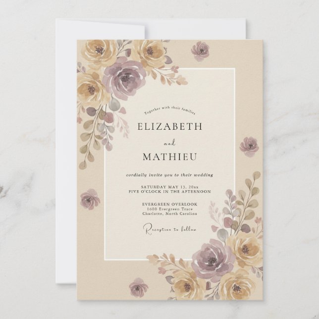Convite Casamento Pintado Amethyst Champagne (Frente)