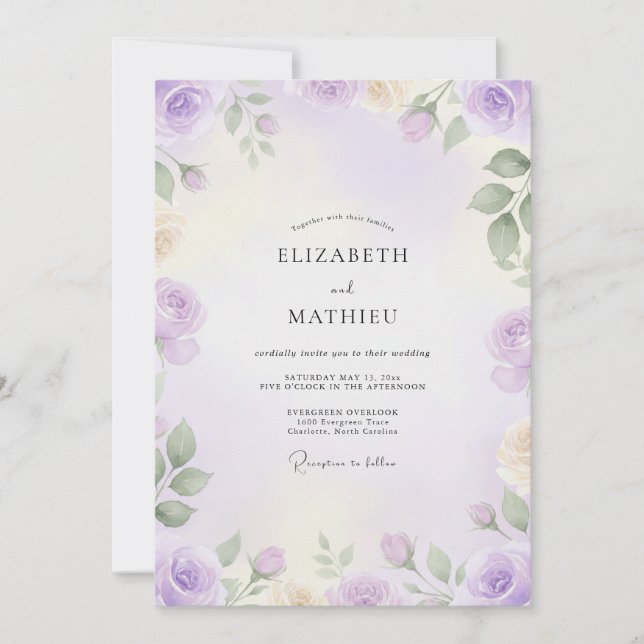 Convite Casamento Pintado Amethyst Sage (Frente)