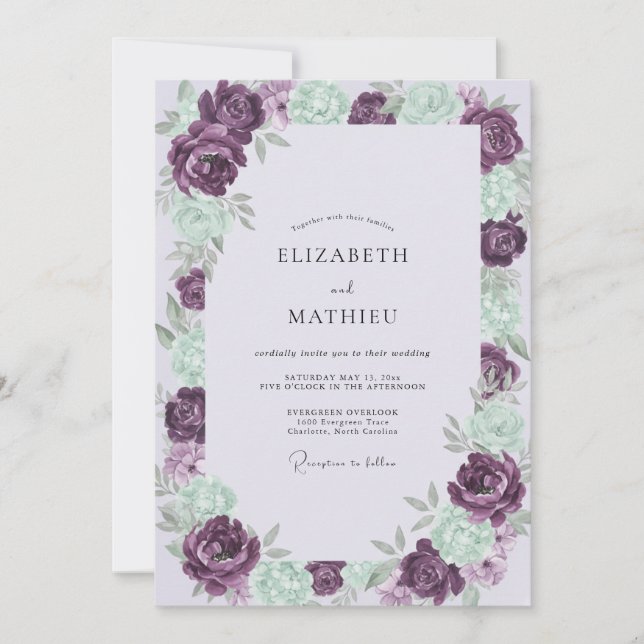 Convite Casamento Pintado Amethyst Seafoam (Frente)