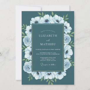 Convite Casamento Pintado Anêmona Verde Azul