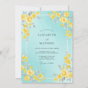 Convite Casamento Pintado Aqua Limão