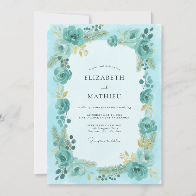 Convite Casamento Pintado Aquático Ranunculus (Frente)