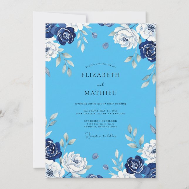 Convite Casamento Pintado Azul Centáurea (Frente)