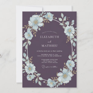 Convite Casamento Pintado Azul Gélido de Ameixa