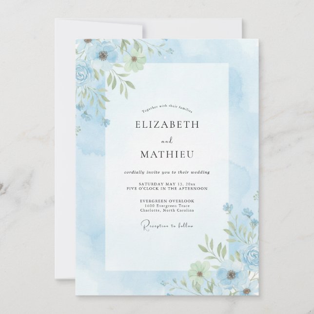 Convite Casamento Pintado Azul Poeirento (Frente)
