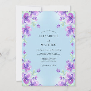 Convite Casamento Pintado Boho Violeta Azul