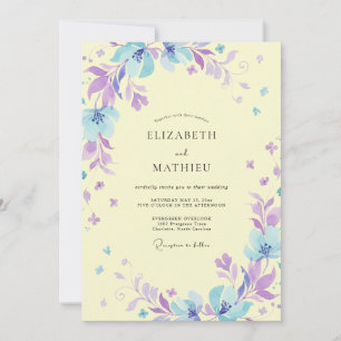 Convite Casamento Pintado Borboleta Azul-Malva Manteiga