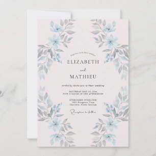 Convite Casamento Pintado Celeste Rosa Pálido