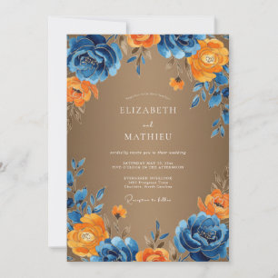 Convite Casamento Pintado Cobalto Âmbar