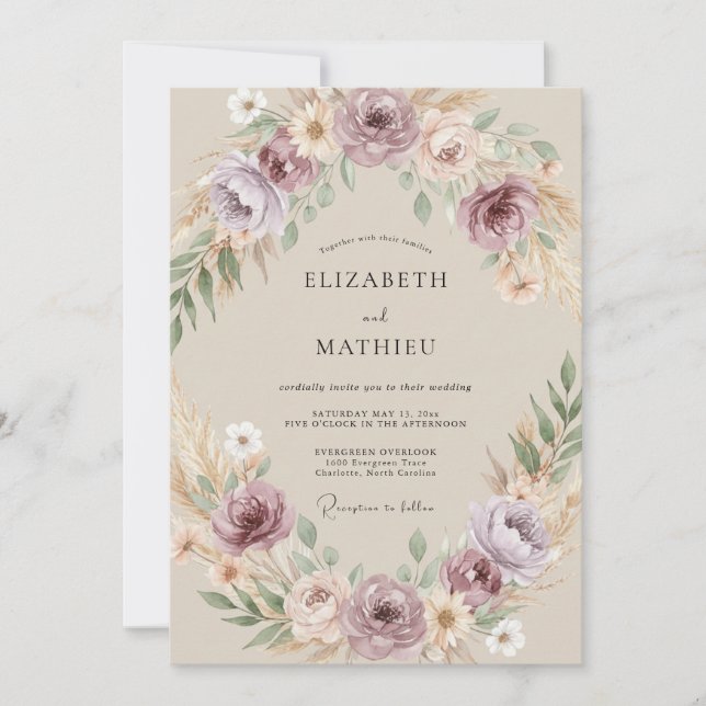 Convite Casamento Pintado com Ameixa e Champanhe (Frente)